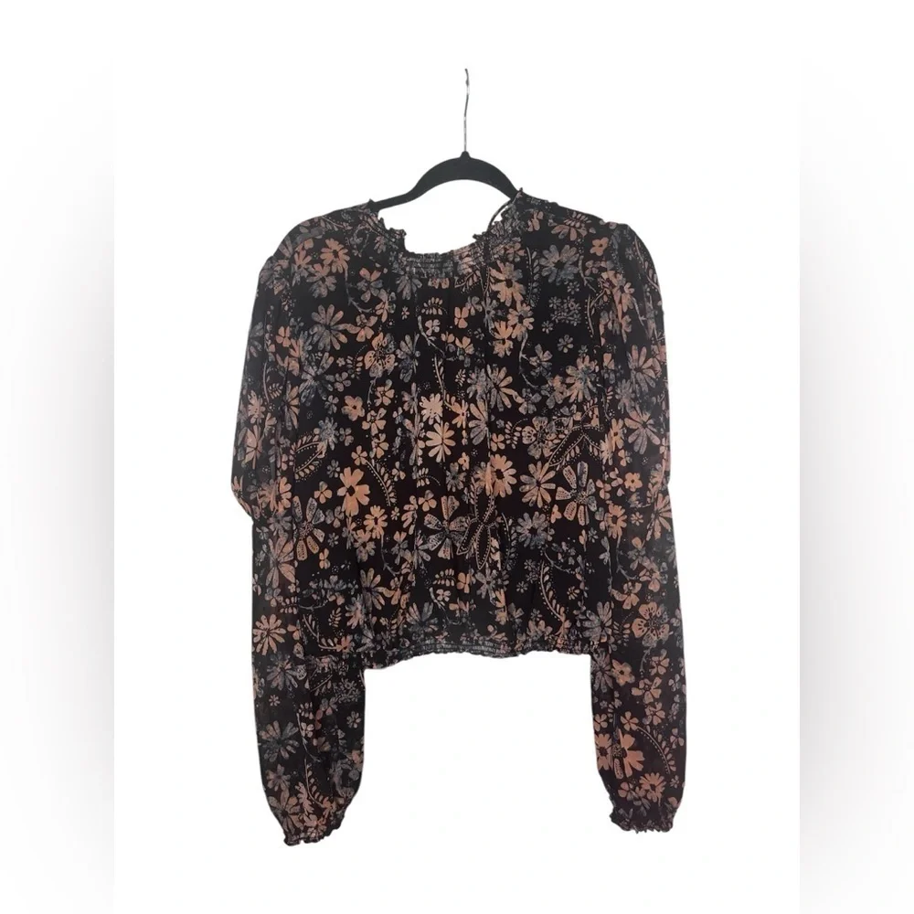 Free People Clarissa Printed Top in Midnight Combo size small